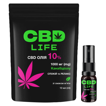Олія з каннабідіолом, CBD-масло 10%, CBD life, спокій та розслаблення, канабідіол 1000 мг, зі смаком м'яти, 10 мл